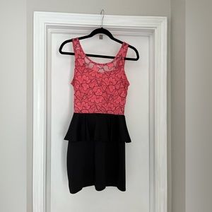 Coral and Black Peplum Dress